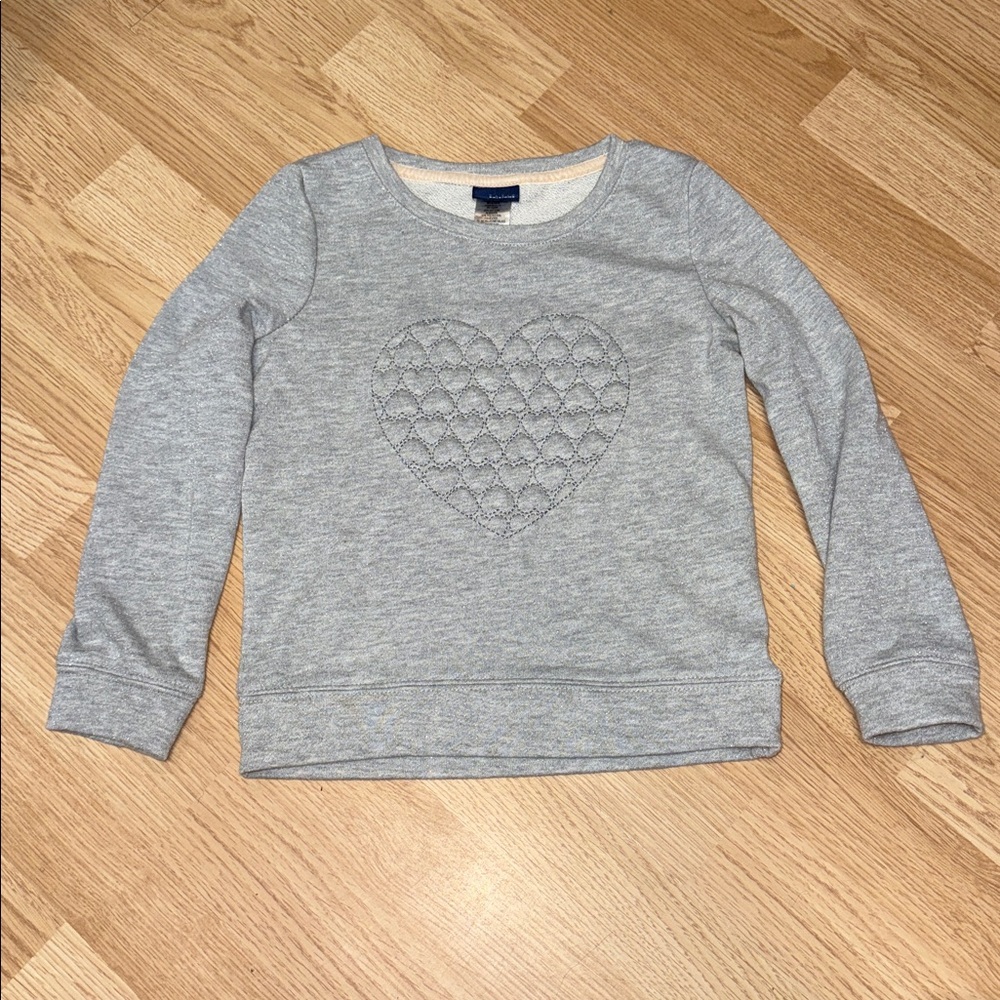 Basic Editions Girls 6X Gray Metallic Heart Knit Sweater Long Sleeve Cozy
